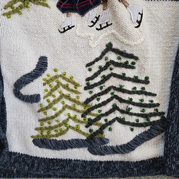 Vintage Reference Point Beaded Holiday Cardigan sz Medium Ice Skaters Christmas - Picture 3 of 12
